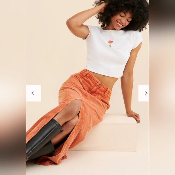 EUC Free People Rust Corduroy Maxi Skirt Come As You Are Size 6 Fits 8 - Picture 2 of 15